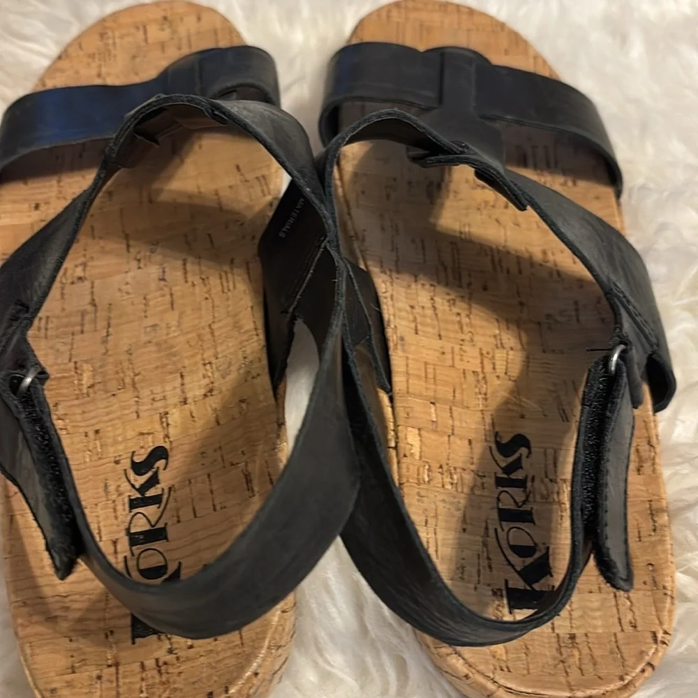 Korks Kork Ease Black Leather Sandals Sz 10